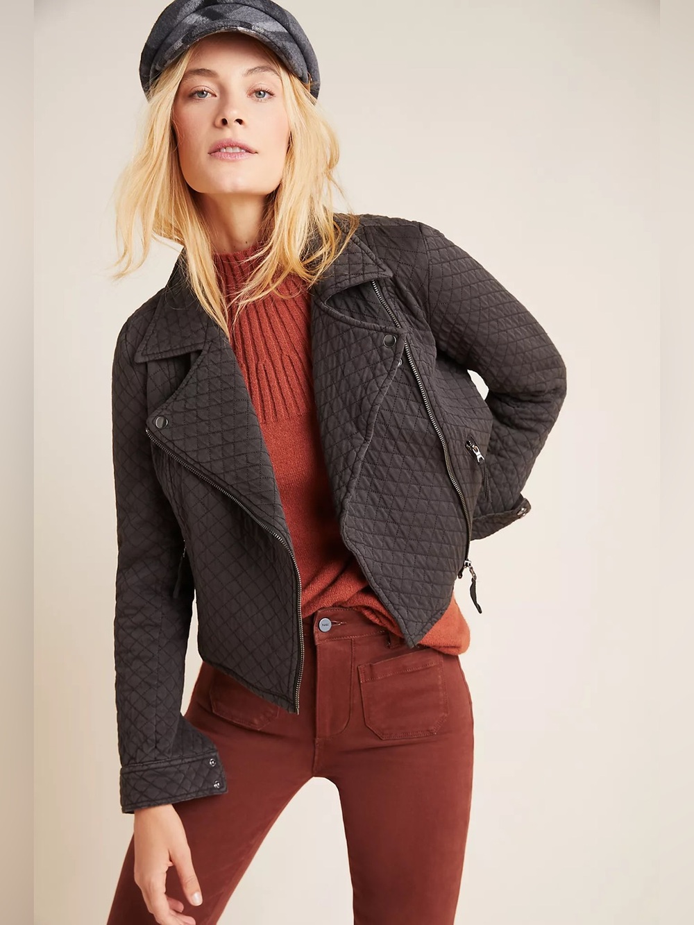 Anthropologie Marrakech Anderson Quilted Moto Jacket Black M